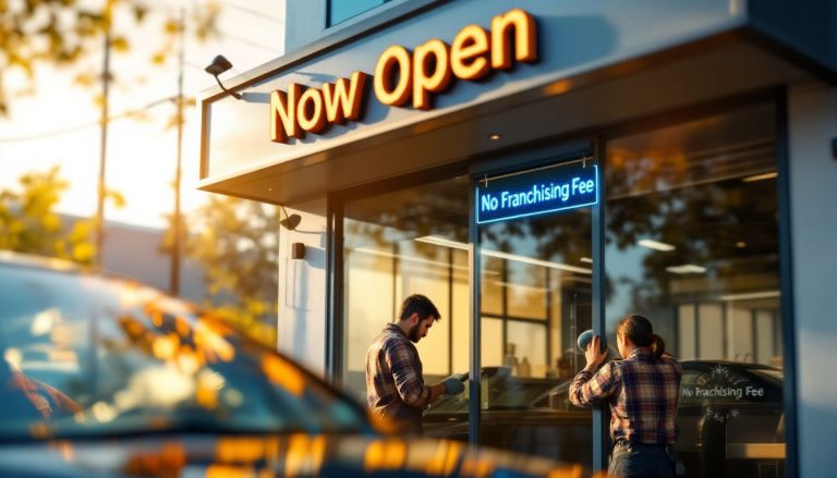 Centre de pare-brise récemment inauguré avec un panneau accueillant les clients.
