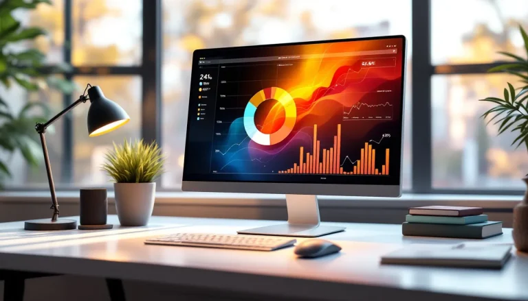 Outils de vente disposés sur un bureau moderne avec ordinateur et documents.